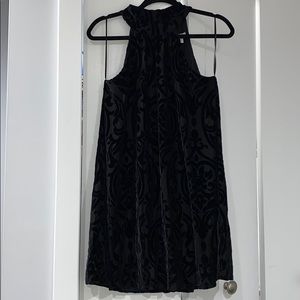 Velvet high neck black mini dress